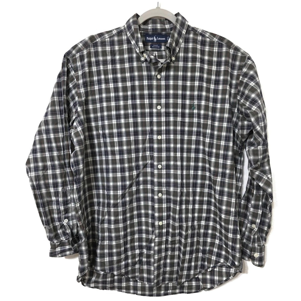 Ralph Lauren Shirt Mens Large Gray Plaid Long Sleeve Button Down Blake Casual